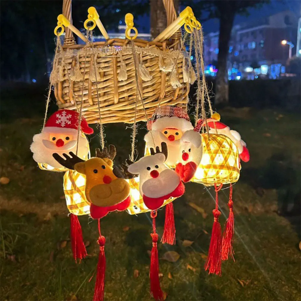 Linterna de bambú artesanal con luces LED, luz tejida hecha a mano con batería, decoración de Año Nuevo, navidad