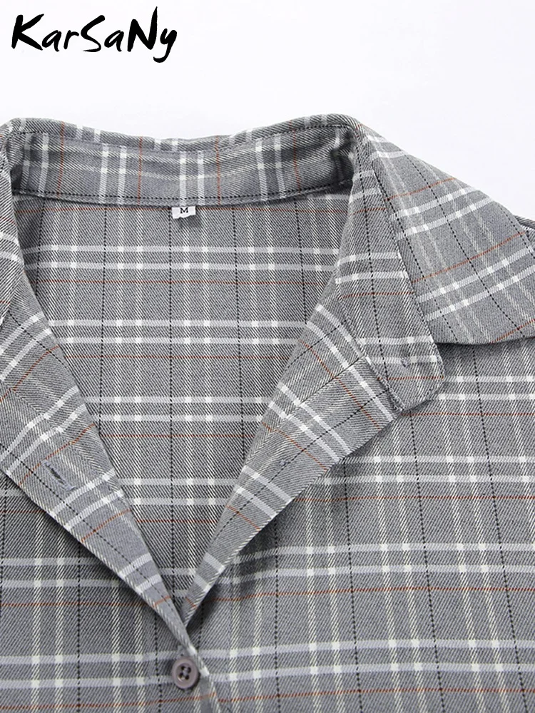 Women\'s Vintage Plaid Shirts Autumn Turndown Collar Loose Long Sleeves Blouses For Women Single Breasted Ladies Top Outerwears