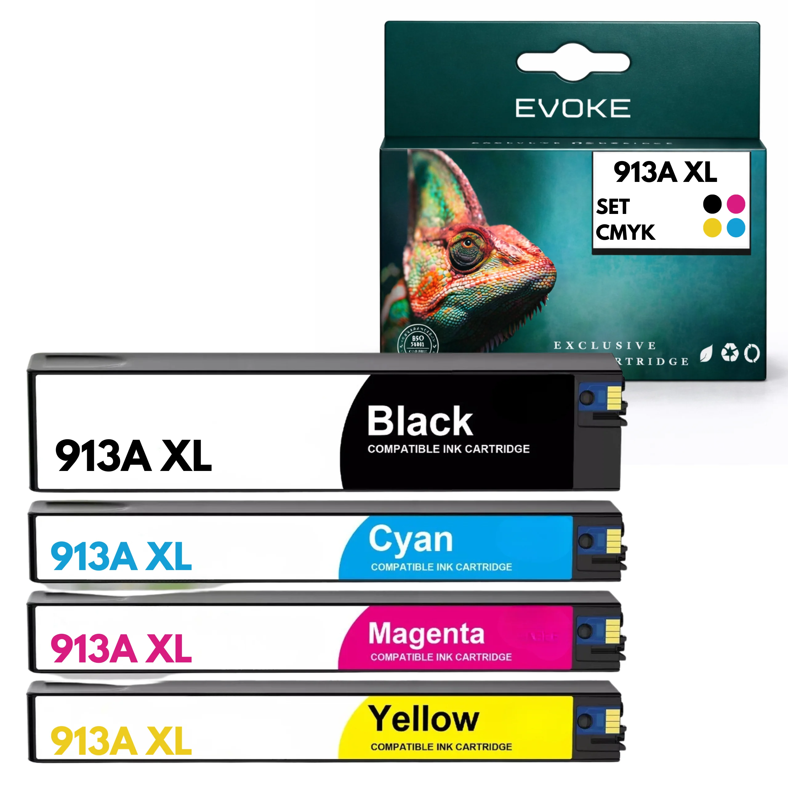 Evoke Compatibele Inkt voor Hp 913A XL Hp913A 4X Cmyk: Zwart, Cyaan, Magenta, Geel 242 ml Pagewide 352Dw 377Dw; Pro 477Dw; Managed P55250Dw P57750Dw