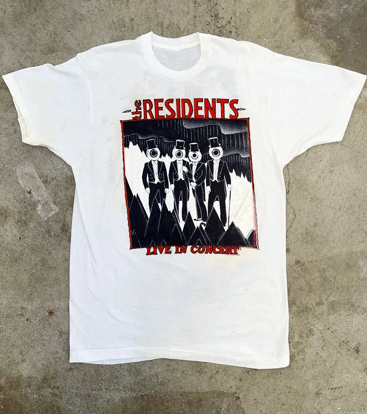 Vtg The Residents Live In Concert Bawełniana biała koszula unisex w pełnym rozmiarze J638