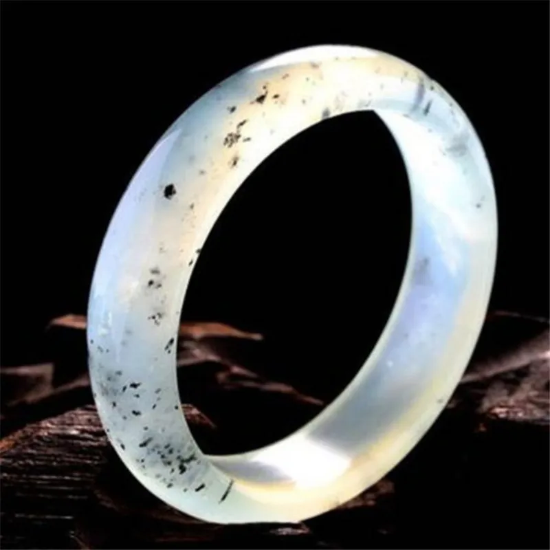Fashionable, minimalist, translucent bracelet with painting design; natural blue and white ink wash jade brace