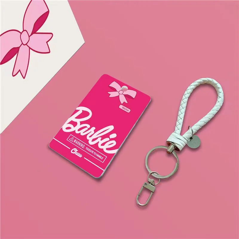 Anime New Barbie Campus Card Holder Traffic Subway Work Card Cover Anti-Lost Keychain Portable Ladies Fashion Key Chain Ring