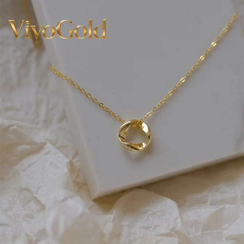 

VivoGoldNiche Design Mobius Ring Necklace Love Endless 9999 24K Real Gold Irregular Clavicle Chain