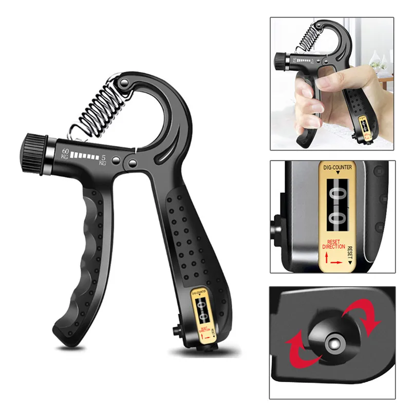 

New 5-60kg Adjustable Hand Grip Strengthener Counter Black Finger Gym Muscle Fitness Training Wrist Gripper Hand Exerciser