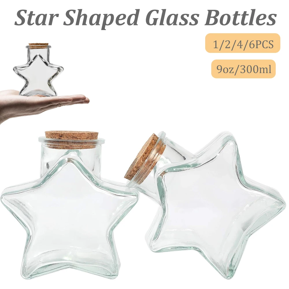 Sternförmige Glasflasche, 300 ml, transparente Glas-Vorratsdosen mit Korkstopfen für DIY-Kunsthandwerk, Dekoration, Partyzubehör
