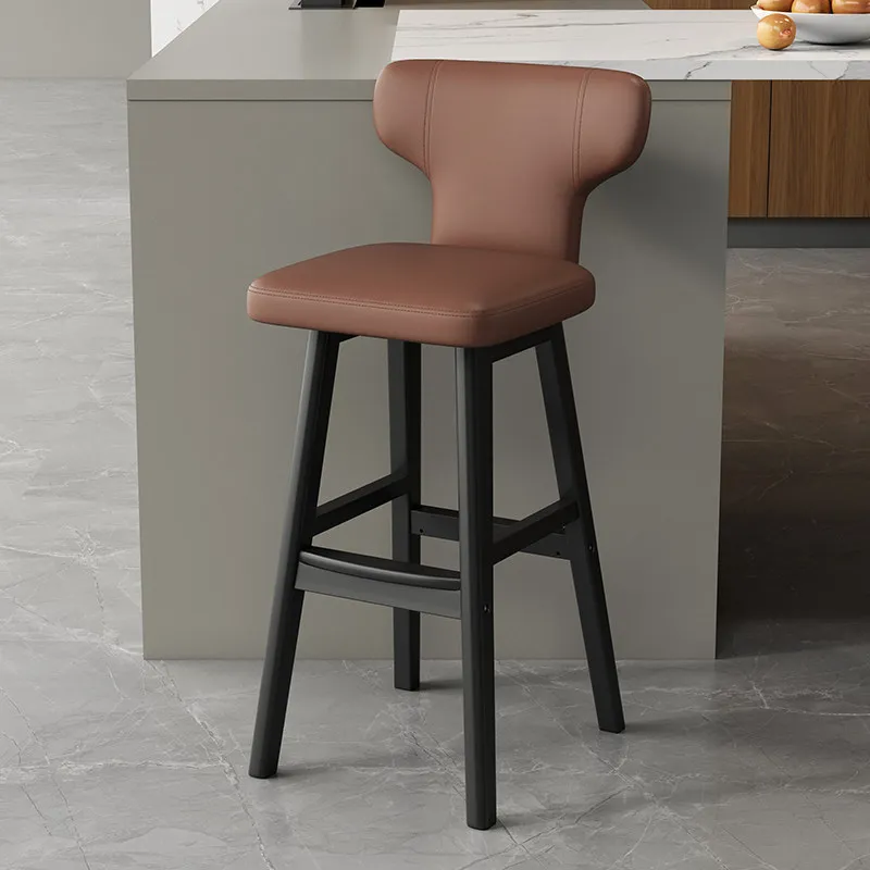 

High Modern Bar Chair With Backrest Solid Wood Indoor Relaxing Bar Chair Counter Nordic Chaise De Bar Cuisine Home Furniture