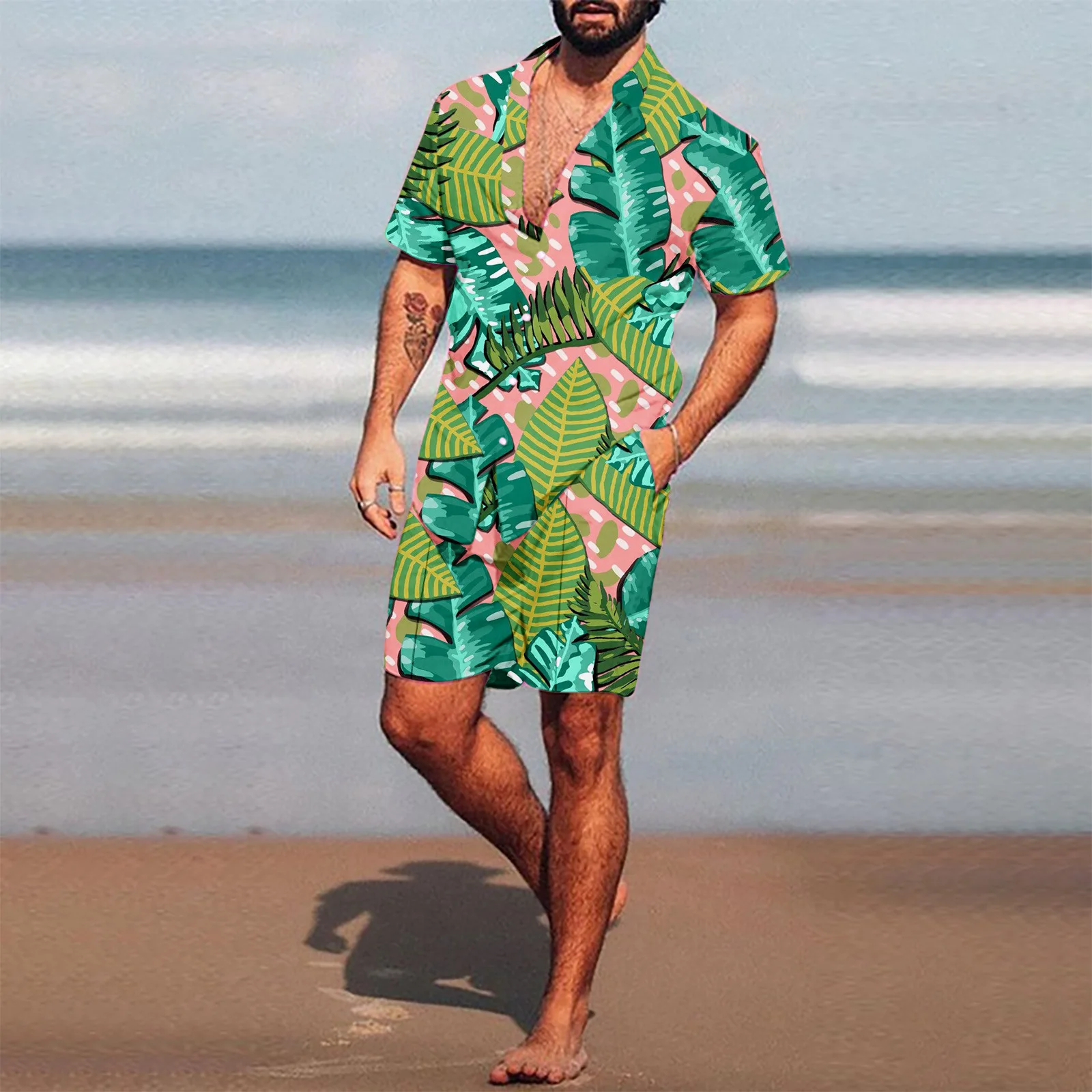 Summer Beach Style Men\'s Shirt Set Oversized Hawaii Casual Suit Coconut Tree 3D Print Holiday Short Sleeve Shirt Shorts 2pcs Set