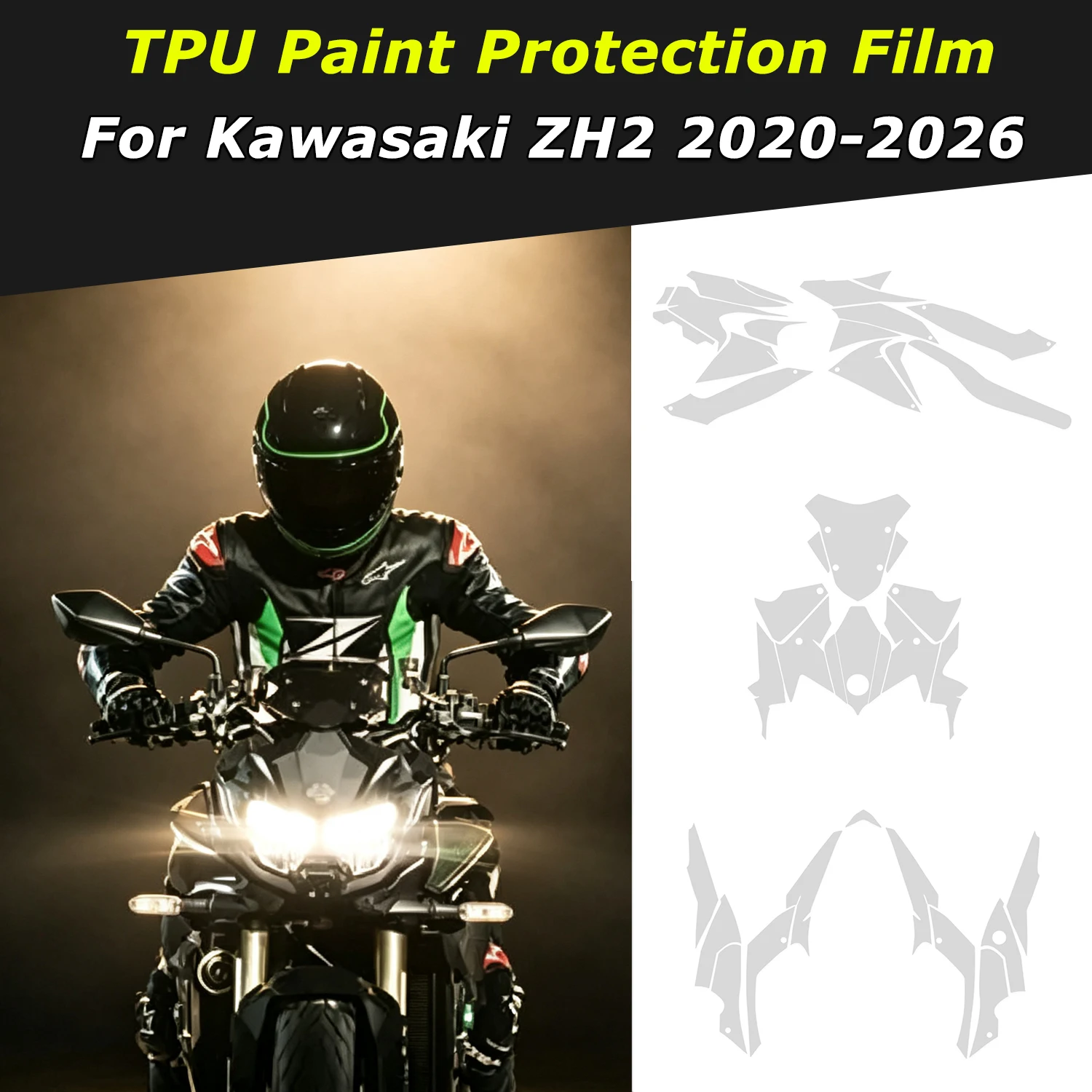 ZH2 Motorcycle TPU Paint Protection Film PPF Transparent Body Sticker Kit Accessories Anti-Scratch For Kawasaki ZH2 2020-2026