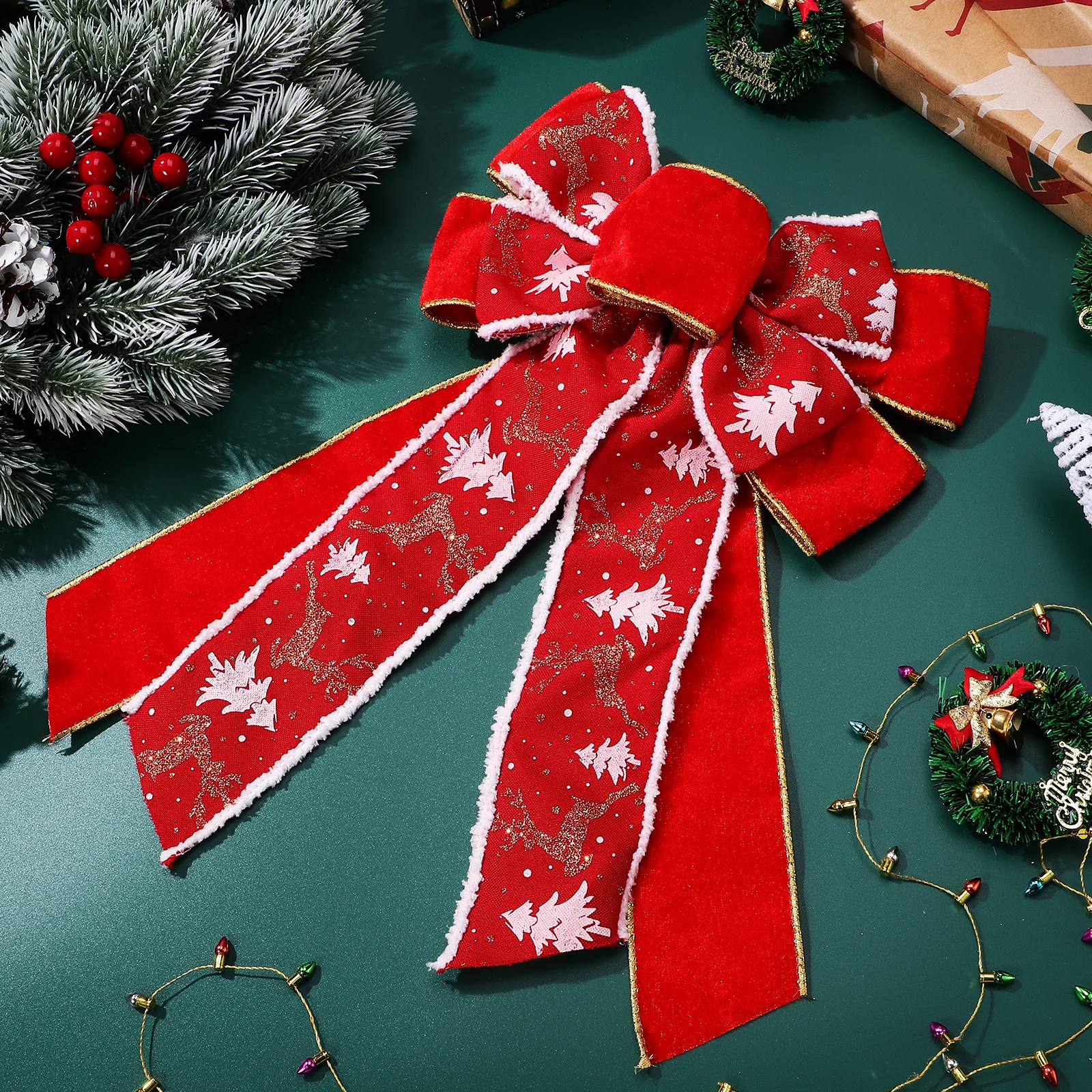 

Holiday Bow Large Decor Festive Decoration Bows for Decorations Wreaths Ornament Tree Topper