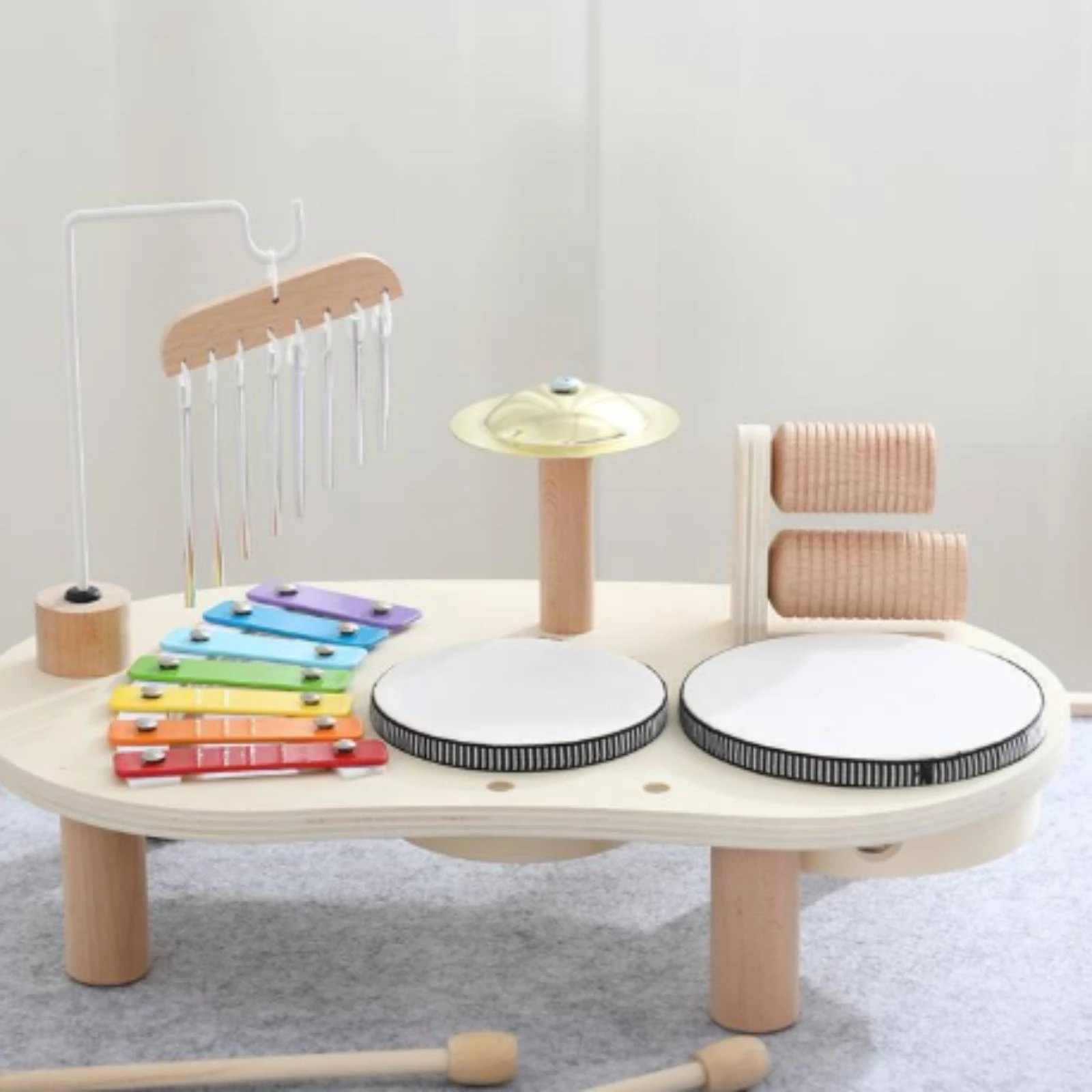 wooden-musical-activity-table-hands-on-children's-percussion-table-with-xylophone-toddler-musical-instrument-set-with-xylophone