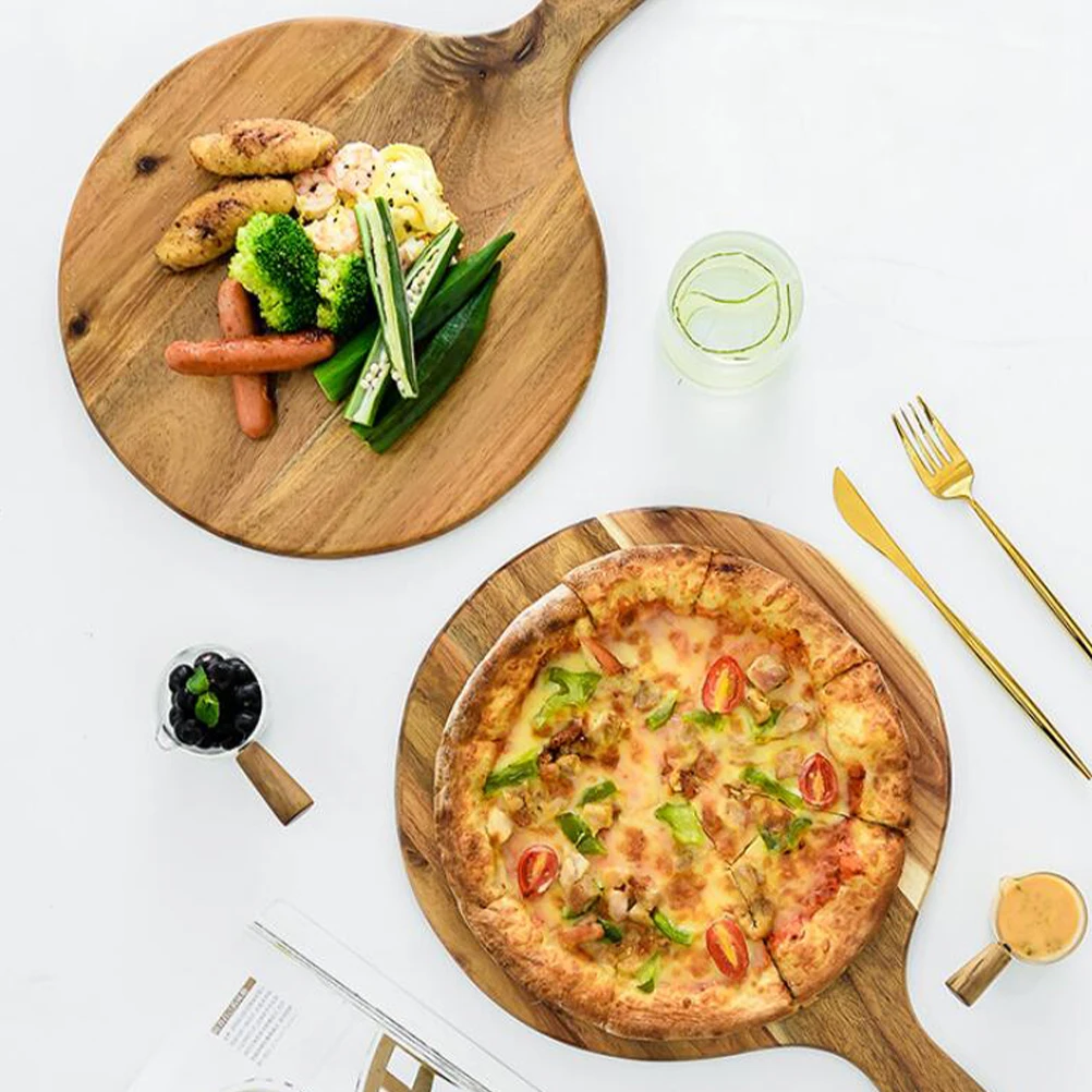 

Wooden Pizza Board Storage Tray Bamboo Platter Saucer Paddle Design Cutting Bread Cheese Fruits Kitchen Restaurant