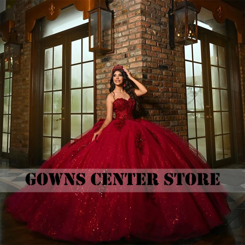 Wonderful Strapless Red 15 Quinceanera Dresses 2025 Beads Applique Ball Gown Mexican Birthday Wedding Party Dress Customized