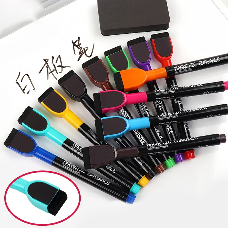 سعة كبيرة المغناطيسي علامات المسح الجاف قابل للمسح أقلام تحديد السبورة مع ممحاة المغناطيسي الجاف محو علامة غرامة تلميح