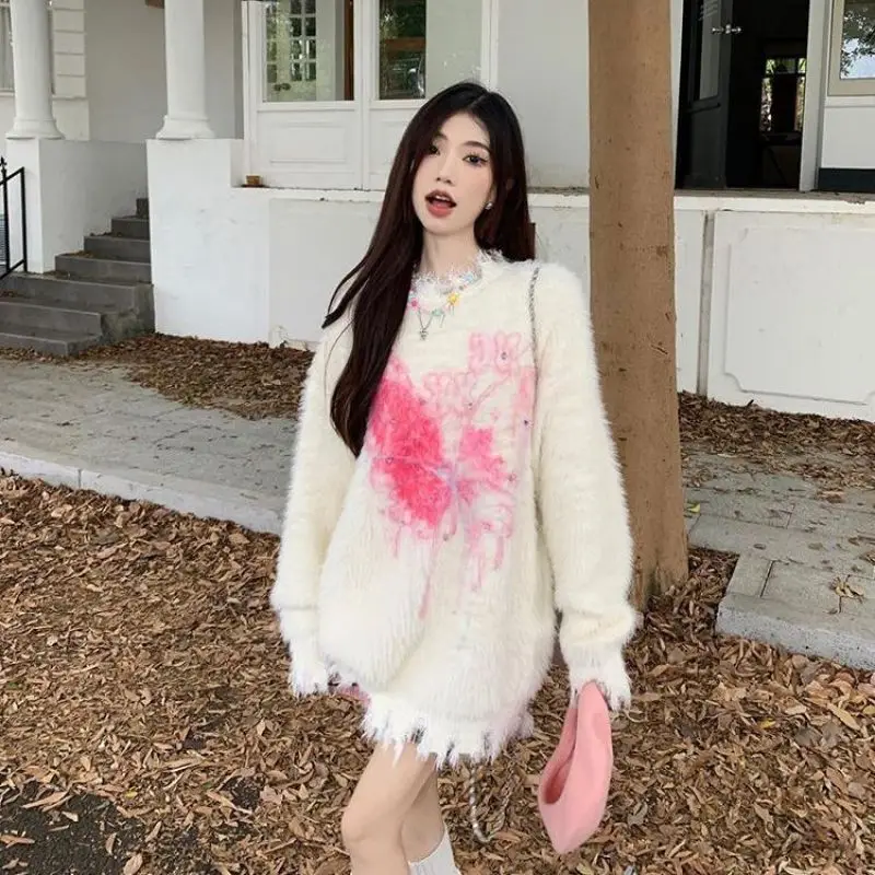 Spring Autumn Womens Butterfly With Rhinestone Soft Sweater Knit Pullover