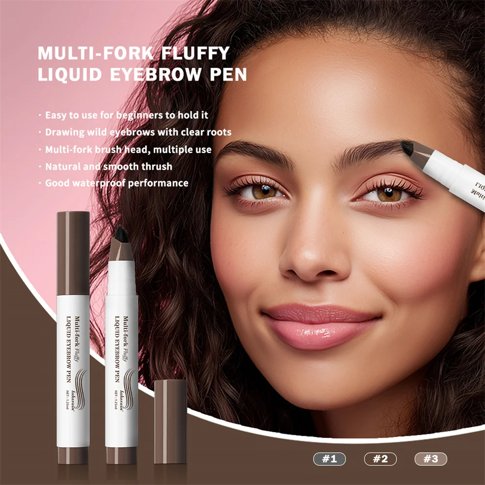 Penna per sopracciglia impermeabile a lunga durata 4D Multi forchette Punta della penna liquida Fine Liquid Tattoo Brow Matita per sopracciglia non sbavata Cosmetico