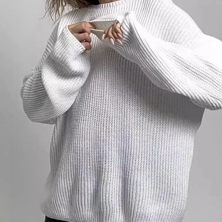 Pull en tricot à col rond, tricot décontracté à manches longues d'automne et d'hiver pour femmes, vent léger mûr