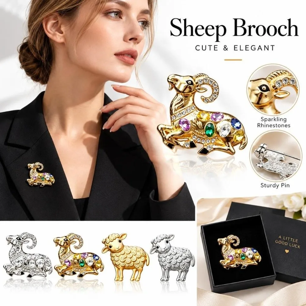 Gifts Shiny Rhinestone Sheep Brooch Alloy Inlaid Lapel Pin Safety Pin Back Sparkling Clothing Fixing Pins Coat Scarf Decoration