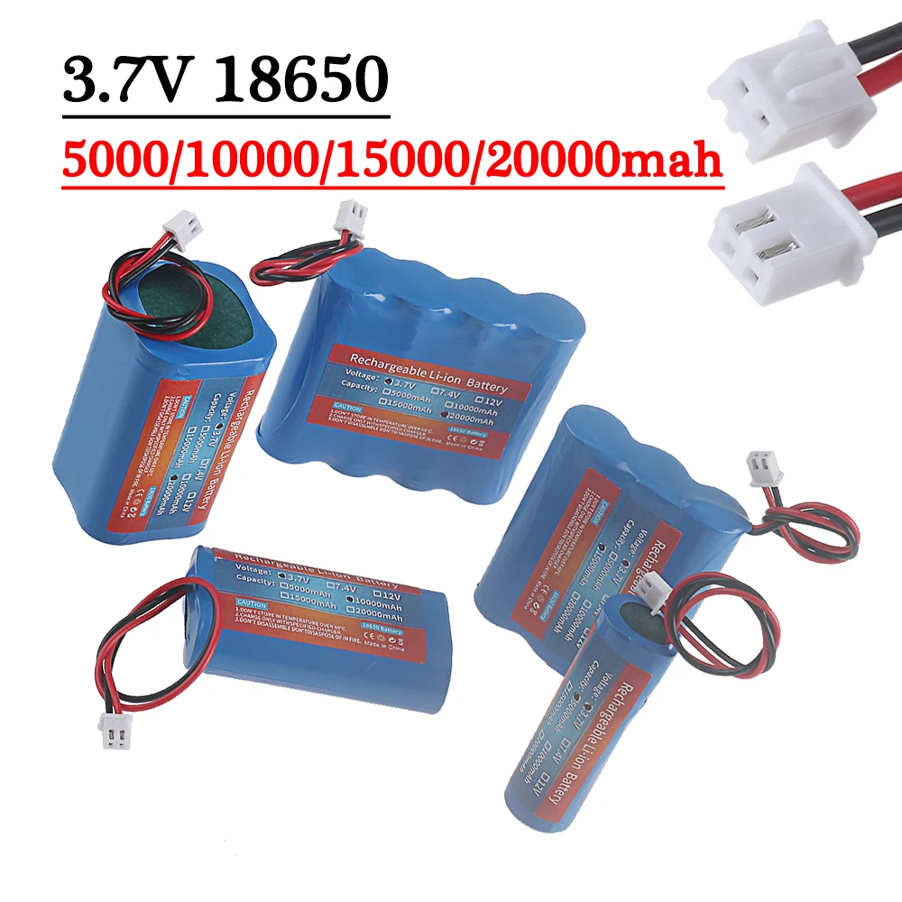 5000/10000/15000/20000mah 1s 18650 3.7V Li-ion Battery for Flashlight,Speaker,Hair Clipper,Led Light,Toy Car, With PH2.0 Plug