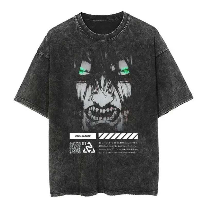 

Hot Anime Attack On Titan Levi Ackerman Cool Graphic Print T Shirt Men Women Washed Cotton Tshirts Harajuku Male Loose T-shirt