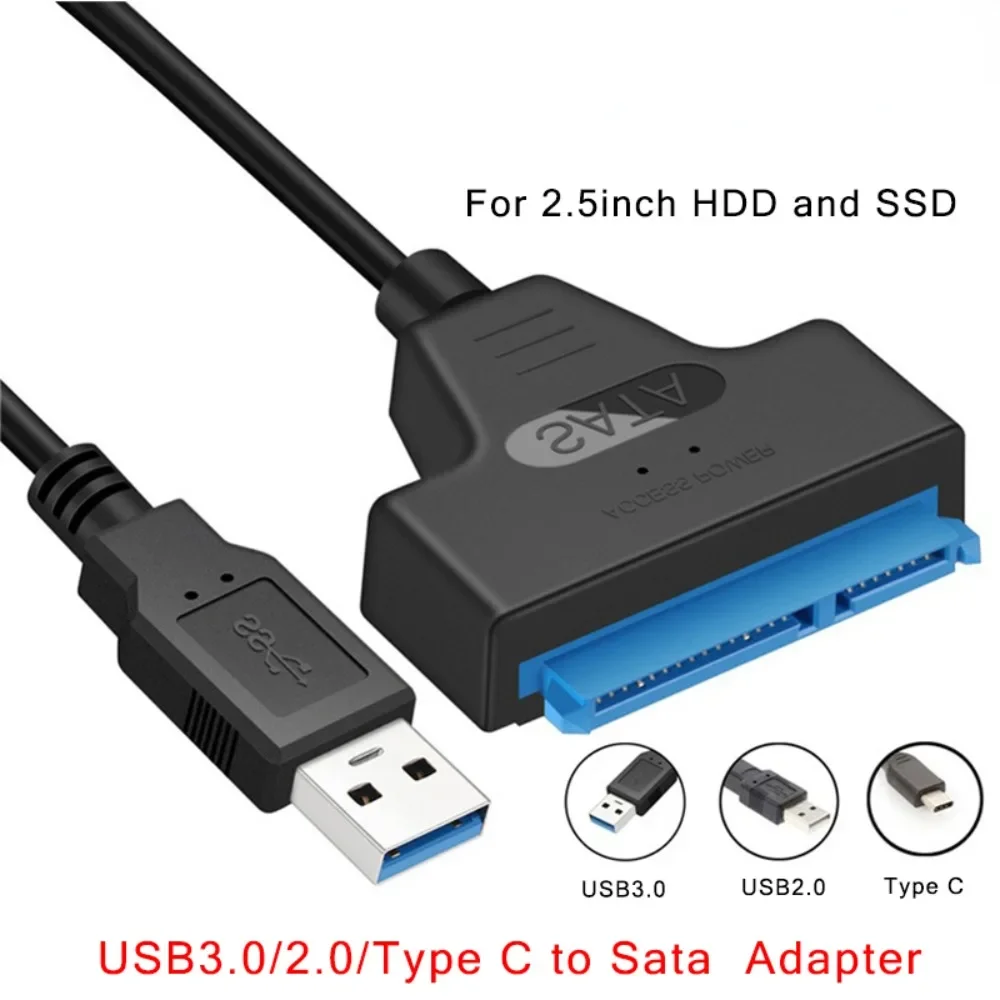 SATA Cable to USB 3.0 / 2.0 Type C Cable Up to 6 Gbps for 2.5 Inch External HDD SSD Hard Drive 22 Pin Adapter to Sata III for PC