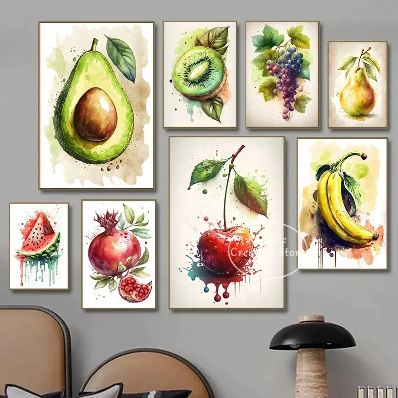 1pc Frameless Juicy Fruit Watermelon Banana Apple Grape Wall Art Pictures for Living Room Bedroom Home Decor
