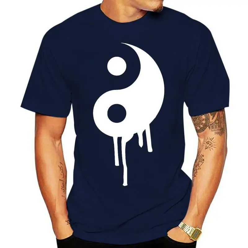 Dripping Yin & Yang Graphic Symbol Printed T Shirt Religion Swag Peace Love Tee Loose Plus Size Tee Shirt