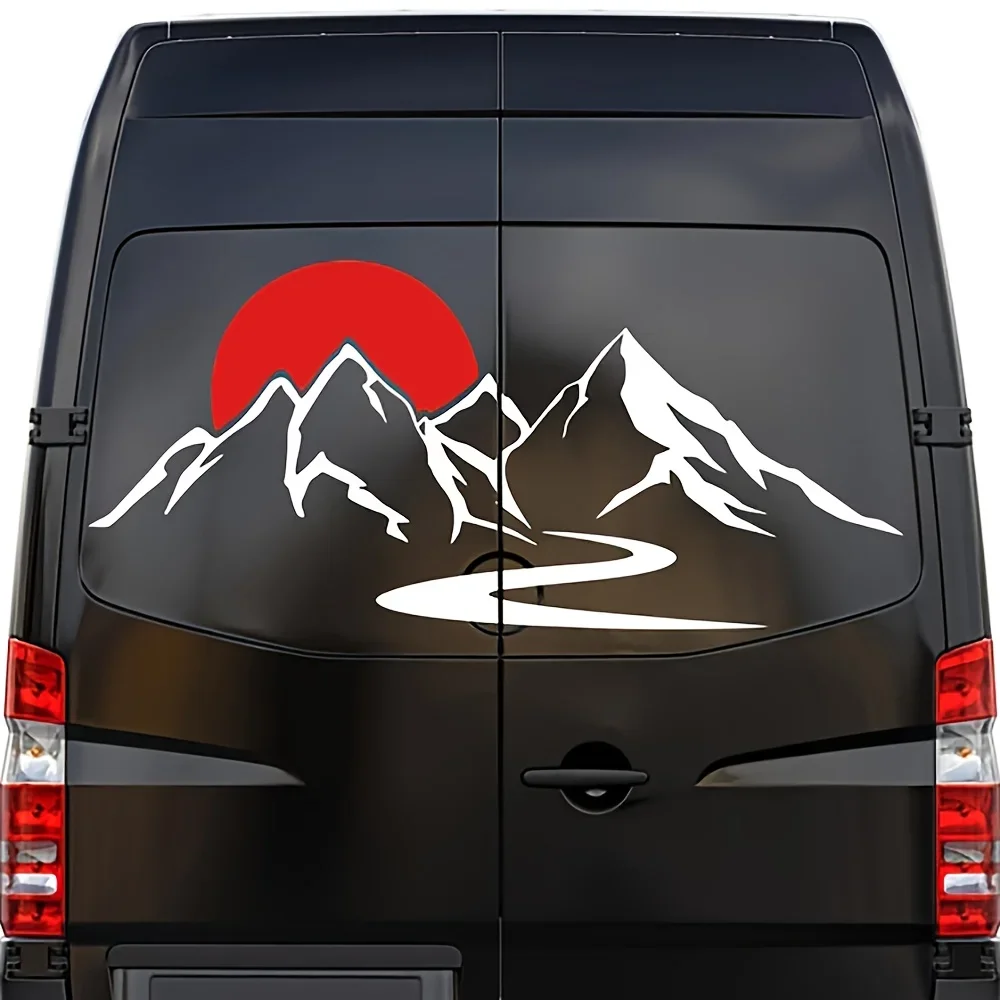 Mountain Sunset River Adventure Vinyl Sticker Removable Decal for Car Window Front Rear Box Outdoor Road Trip Travel Decor Style