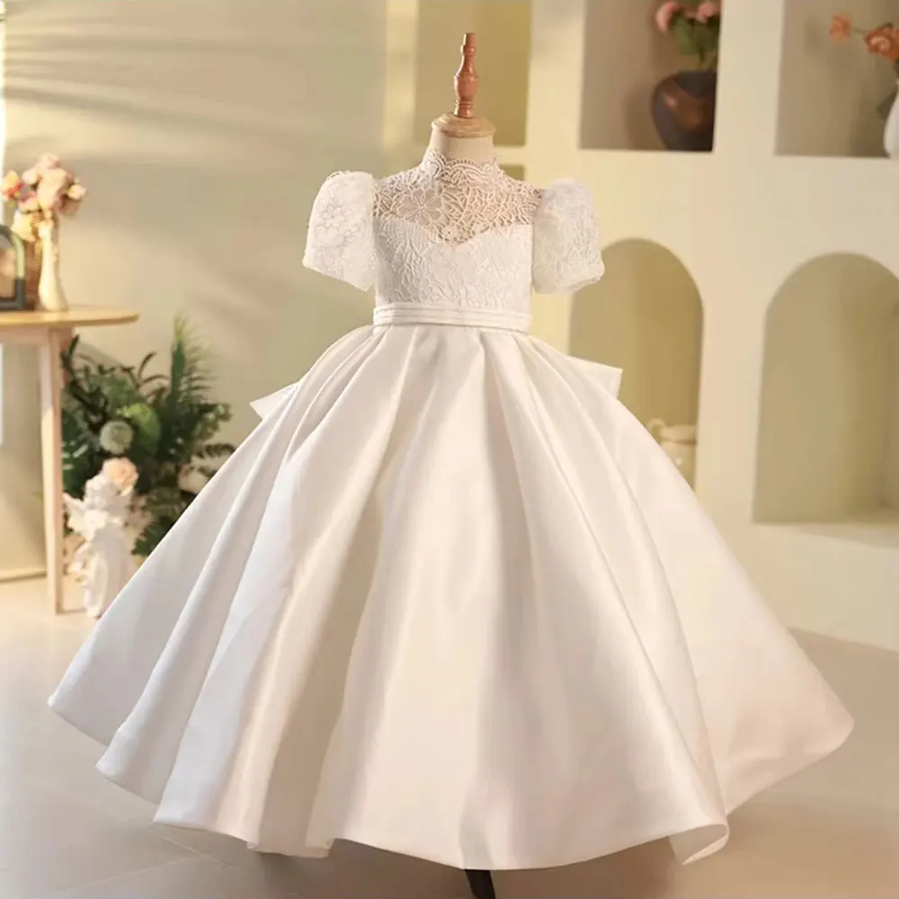 Jill Wish elegante vestido blanco de flores para niña satén Dubai niños princesa cumpleaños boda fiesta primera comunión vestido Formal 2025 J215