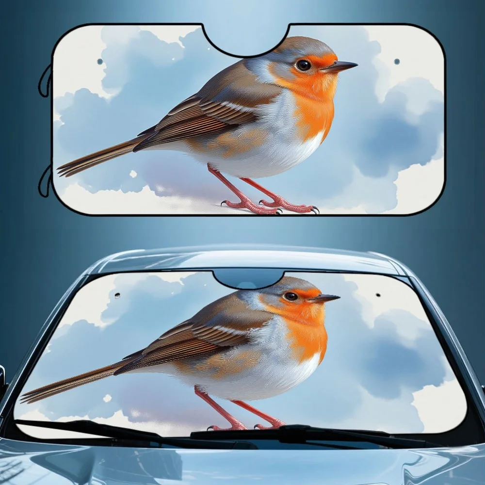 

1pc Universal Fit Realistic Robin Bird Art Design Polyester Windshield Sunshade - Foldable & Portable, Keeps Your Vehicle Interi