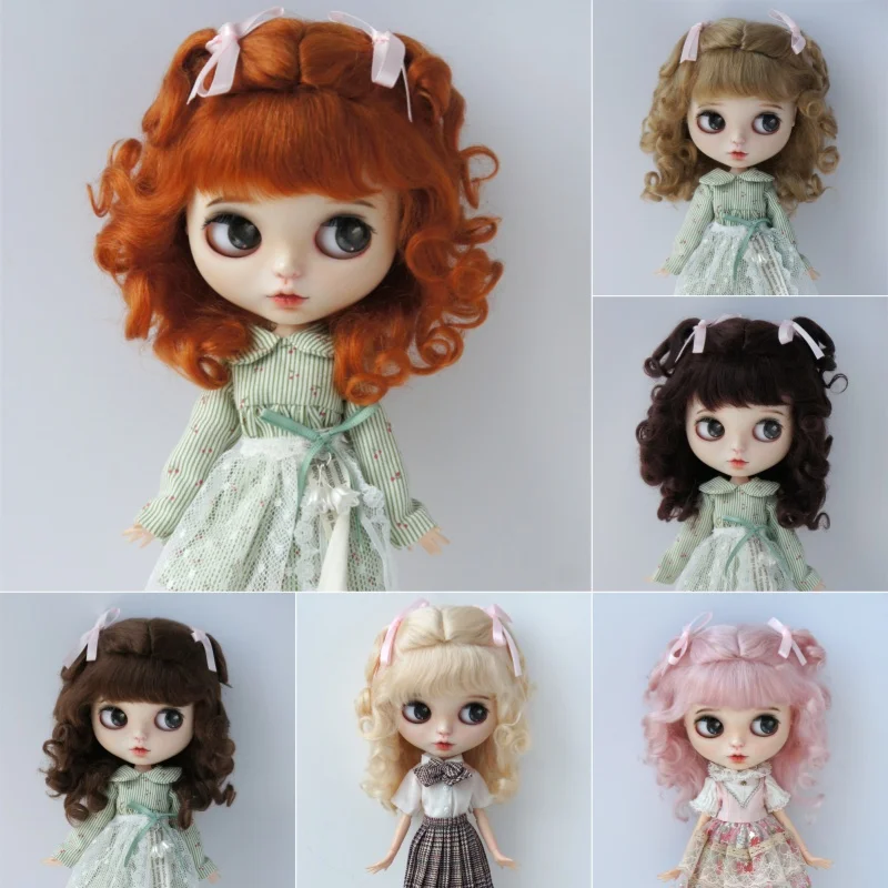 BJD  Wig   JD187  9-10inch  10-11inch Long Curly Princess  Mohair Wig with Two ponytails  1/3  SD Doll accessori  Blyth Doll wig