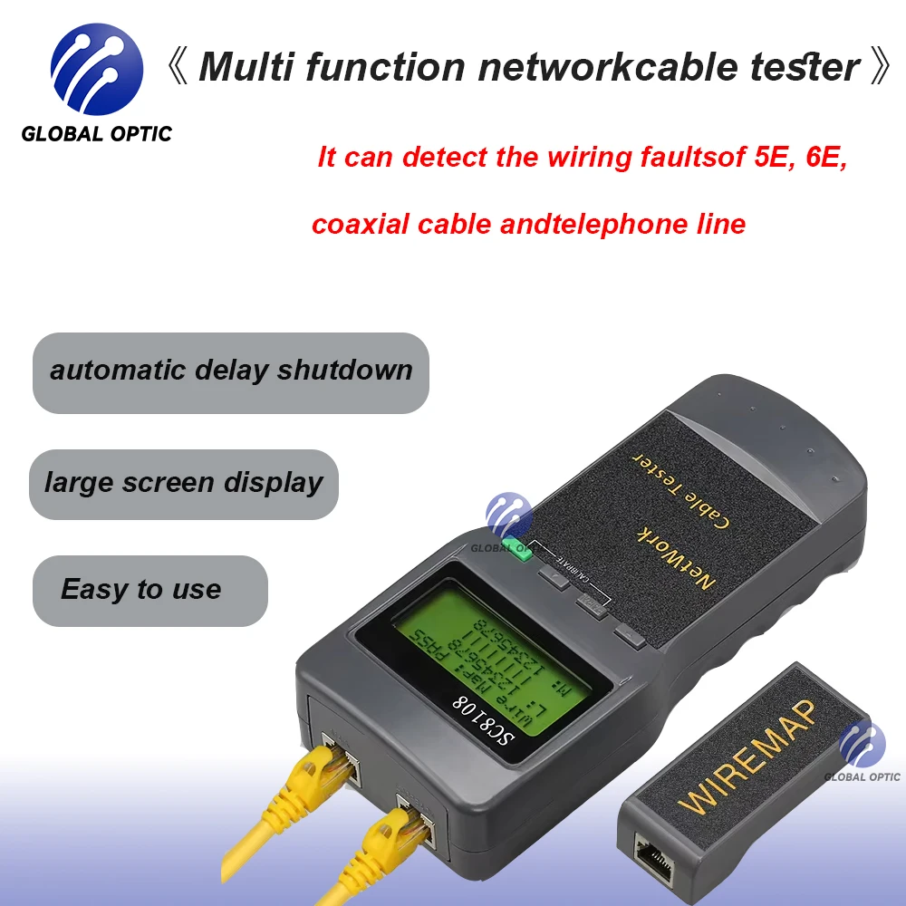 

SC8108 Портативный сетевой тестер ЖК-дисплея, тестер и измеритель телефонного кабеля LAN с ЖК-дисплеем RJ45