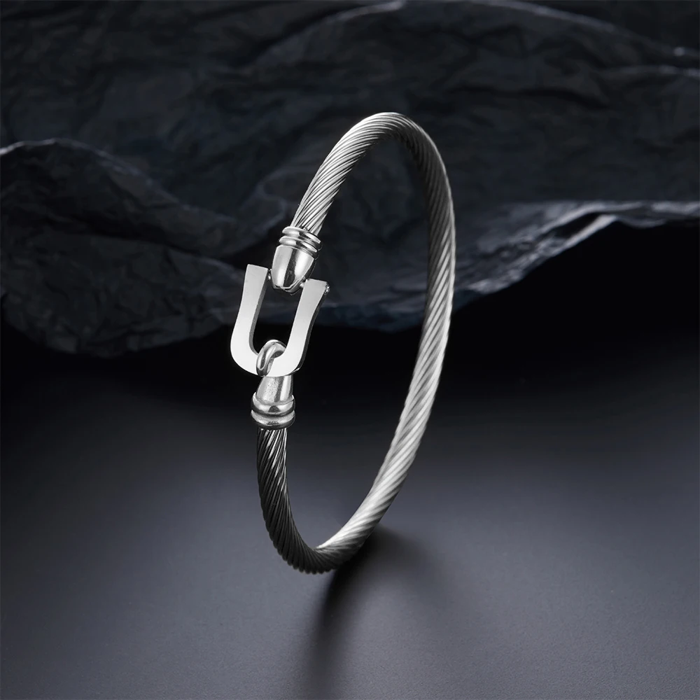 Fashion Charm Cuff Bangles U Shape Bracelet Women Men Silvery Stainless Steel Jewelry Wrist Accessories Gifts pulseras en pareja