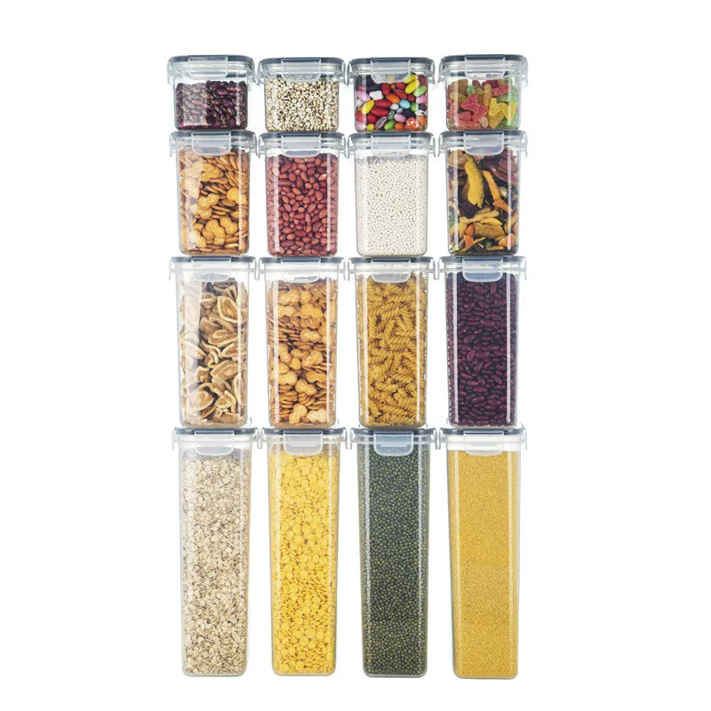 16PCS Food Storage Jar Set Sealed Plastic Storage Container Kitchen Refrigerator Grain Organizer