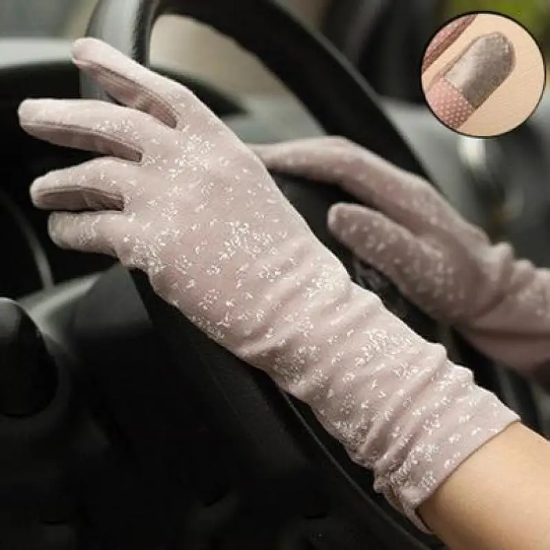 2024 New Fashion Gloves Women Mid-long Summer Cotton Black Print Cycling Thin Touch Screen Bike Car Driving Gloves for Women