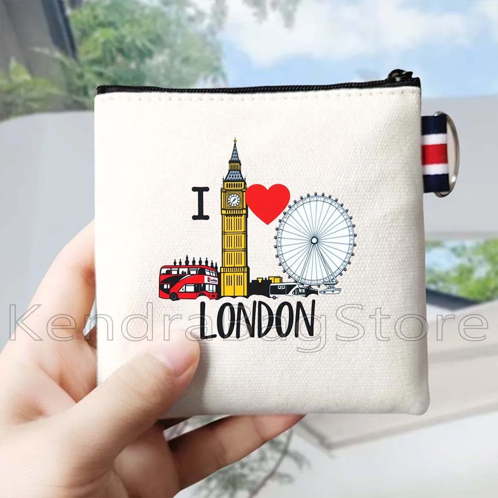 London City Icons England Union Jack Vereinigtes Königreich Stadtbild Big Ben Canvas Geldbörse Schlüsseletui Kleine Tasche Geldbörse Reißverschlusstasche