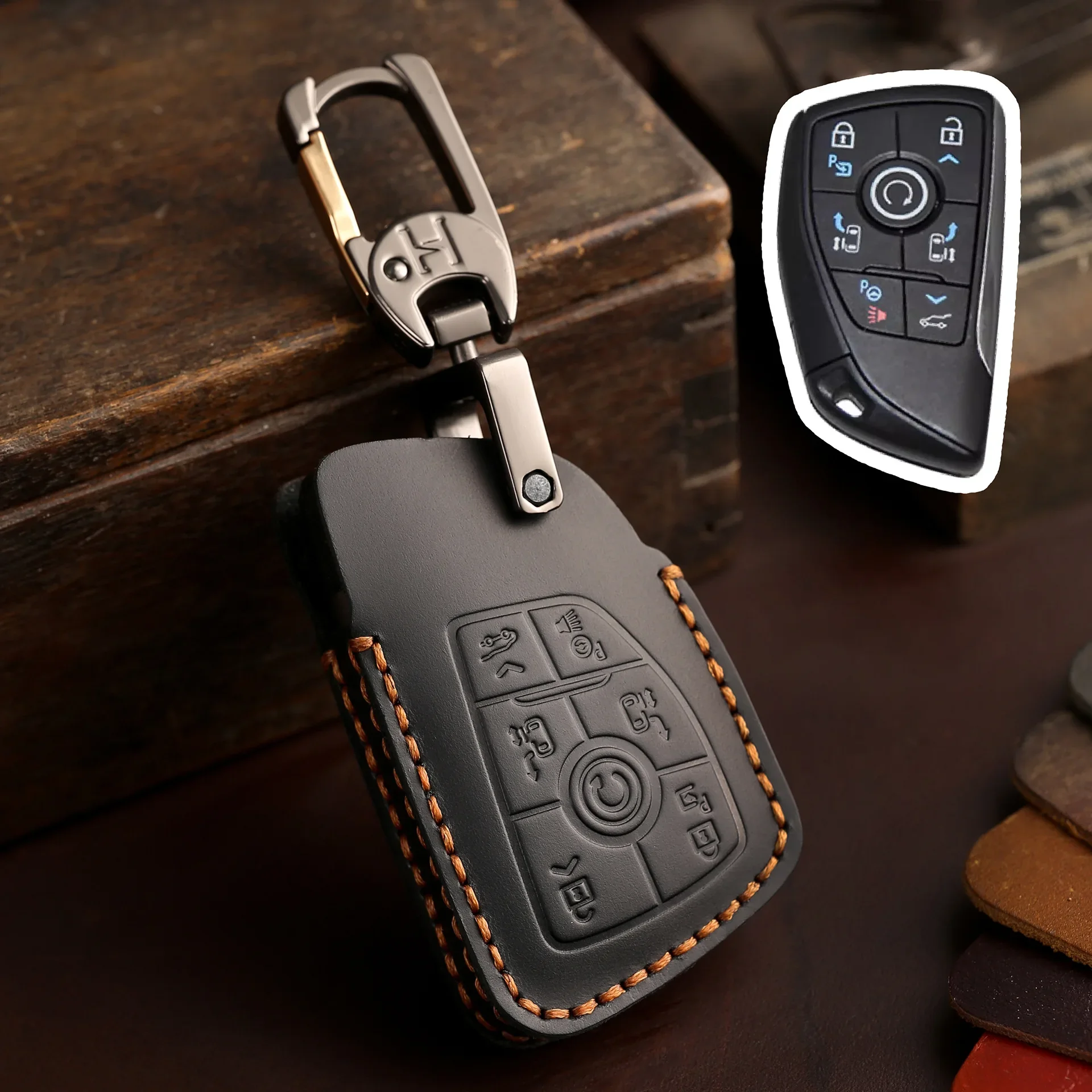 6button Leather cover protector for Buick Avenir GL8 Century 2023 2024 Keyless Go Remote Car Key Case Shell Keychain Accessories