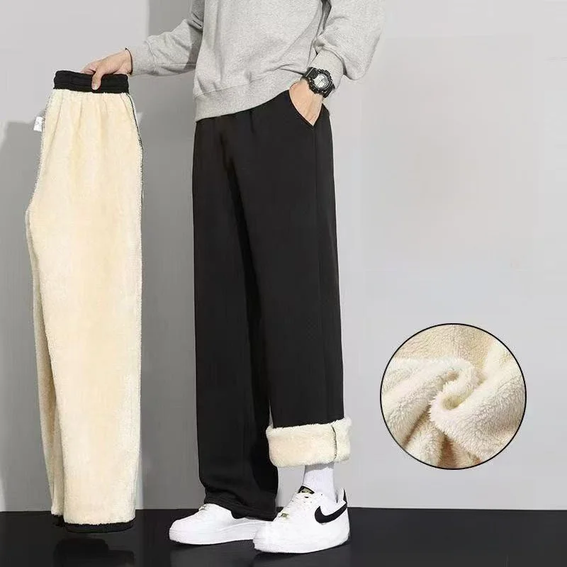 

Men's Fce Lined Straight Leg Pants Casual Spor Autumn Winter Warm Long Trousers Trendy Versatile Large Size Comfortable