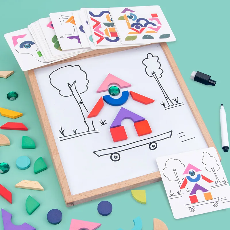 Kids Magnetic Wooden Drawing Board DIY Graffiti Puzzle Painting Creative Toy Set craft toys