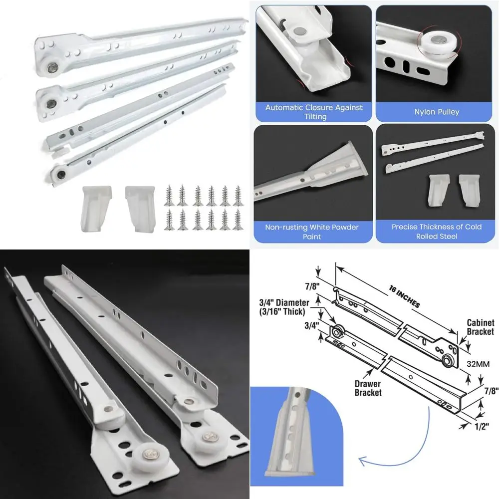 

Face-Frame and Frameless Cabinet Slides, 16 Inch Euro Style, Pack of 10, 75lbs Capacity, Cold Rolled Steel, Powder Coated