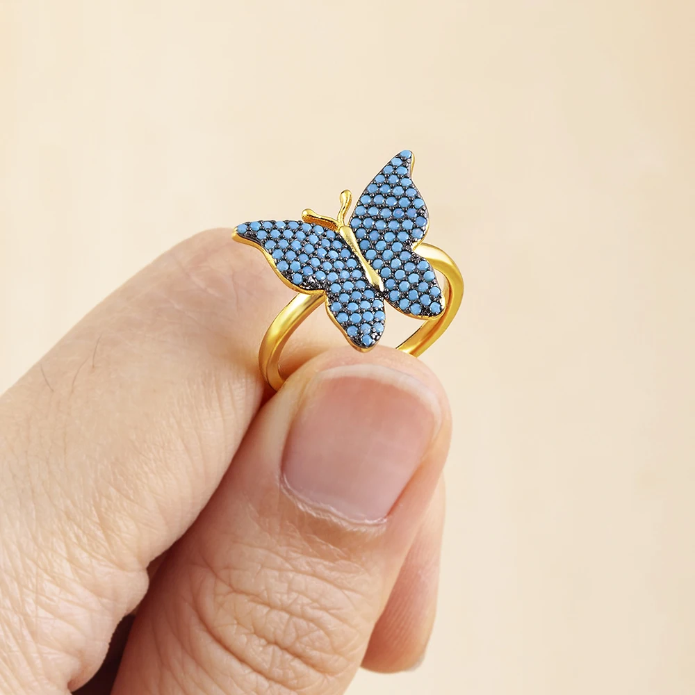 Nidin Fashion Design Opening High-Grade Copper Inlaid Zircon Lucky Butterfly Adjustable Ring Luxury Shiny Cocktail Party Jewelry