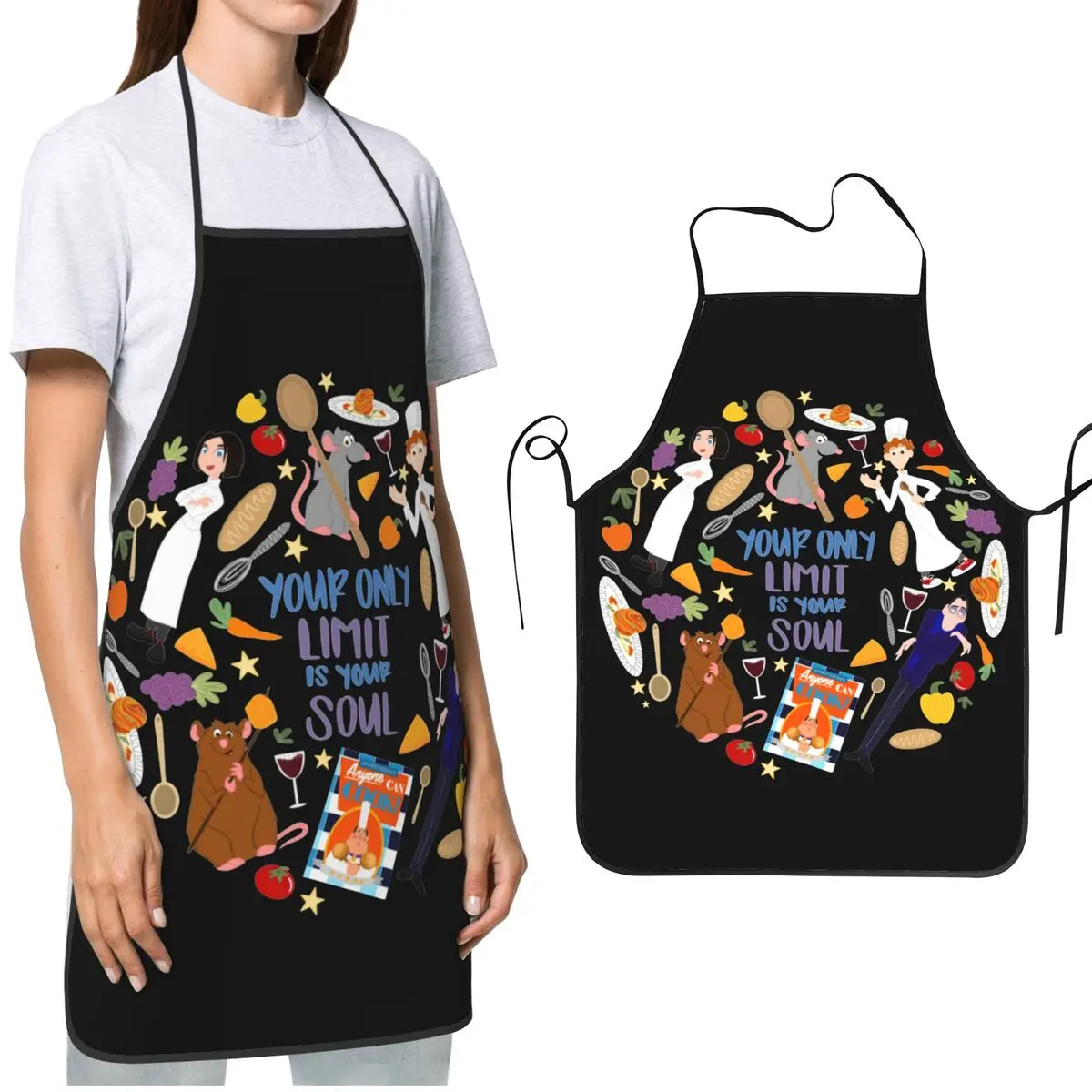 Your Only Limit Is Your Soul Apron Water & Oil Resistant Adjustable Tie Ratatouille Baking Aprons for Women Men Chef