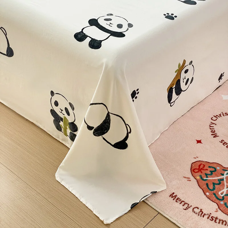 3pcs Panda Printed Flat Bed Sheet for Kids Cartoon Style Animals Printed Bed Cover Single/Queen/King Top Sheets for Double Bed image 3
