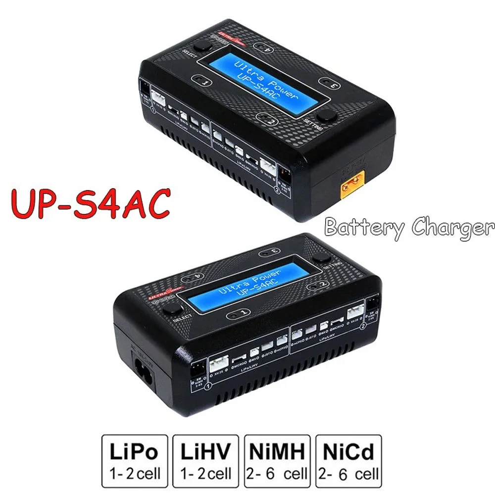 RC Charger Compatible with 1S 2S AC/DC LiPo/LiHV/NiMH/NiCd Battery Charger Ultra Power UP-S4AC Four-Channels UAV Charger