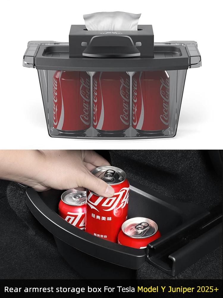 Para el nuevo modelo Tesla YJuniper Launch 2025 + accesorios caja de almacenamiento de reposabrazos trasero organizador de carga impermeable caja de basura TPE