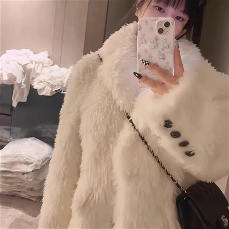 Women's Winter Faux Lamb Fur Coats,Single Breasted Jacket,Female Loose Thick Warm Clothes, High Quality,Korean,New,2024