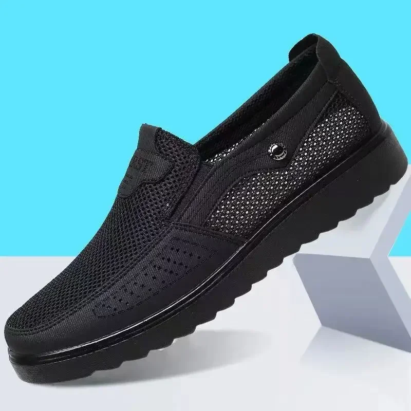 Summer men's mesh shoes thin breathable soft sole middle-aged and elderly father shoes mesh surface large size casual men's