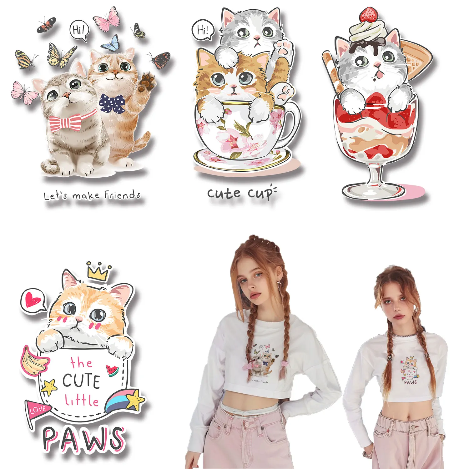 

Cute Cat Paw Cup Animal Stickers Iron on Decals Patches for Clothing Bright Colors Easy to Use DIY Decoration