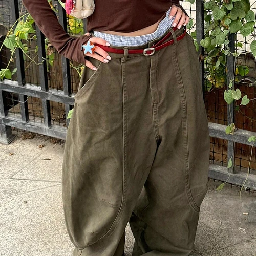 루즈핏 작업복 바지 스트리트 루즈핏 여성용 군색 커브드 칼 작업복 바지 팬츠 작업복 바지 팬츠 작업복 바지 팬츠 