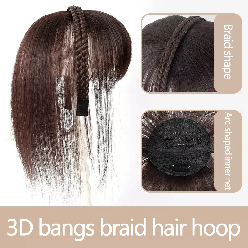 Synthetic Natural Hairpiece With Braids Headband Bangs Fringe Bands Heat Resistant Bangs Clip in Hair Extensions Hairpiece for W