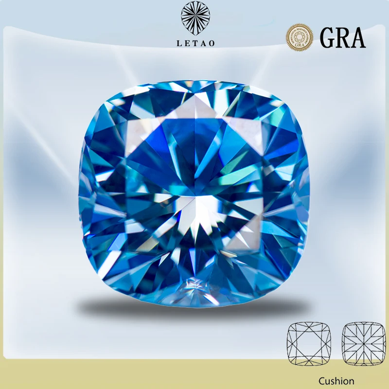 

Moissanite Gemstone Aquamarine Color Cushion Cut Lab Grow Diamond for Charms Woman DIY Jewelry Making with GRA Certificate